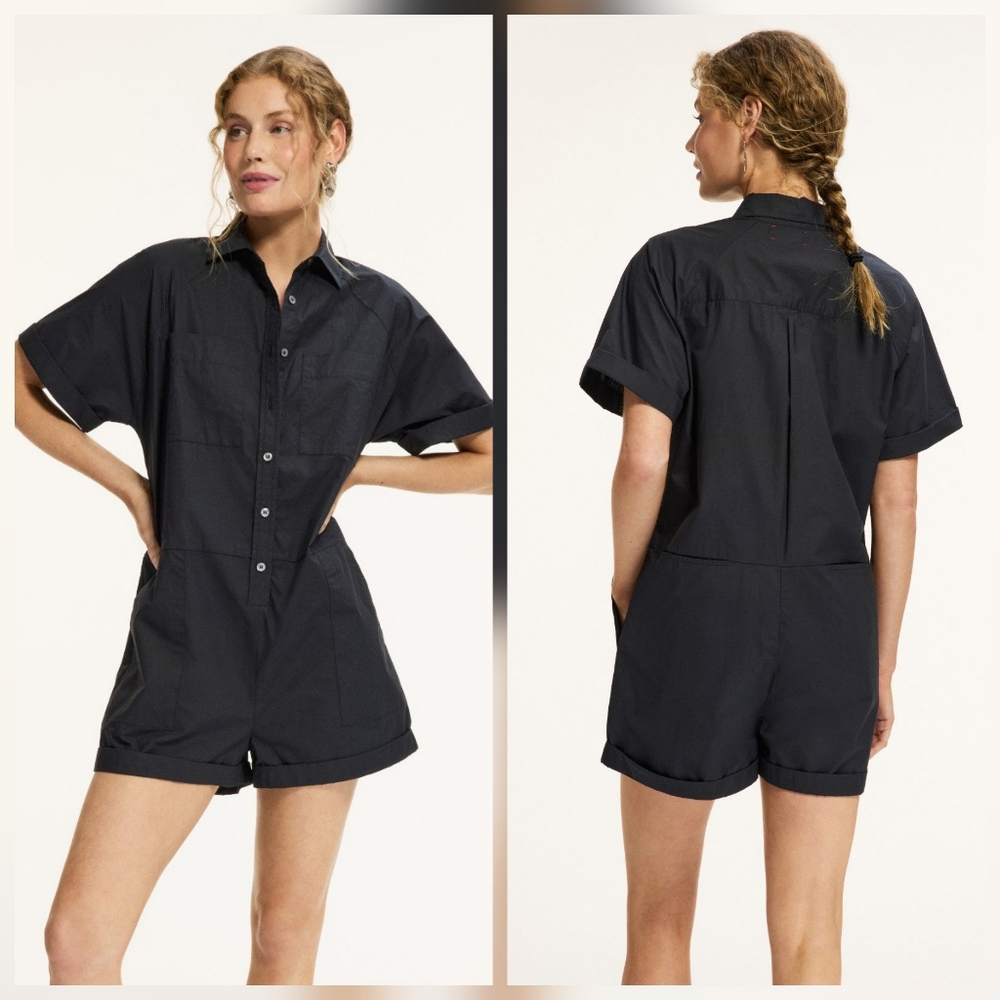 XíRENA Franklin Romper Collared Short Sleeve Front Button Size L